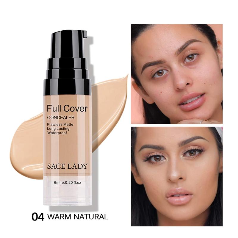 Waterproof full coverage concealer makeup kit with primer sponge-matte liquid foundation for face, eye, and acne scar cover