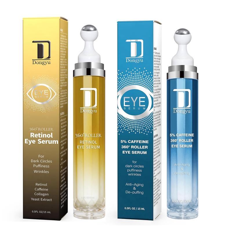 Dongyu Massaging Eye Serum Set: Caffeine and Retinol set for Dark Circles,Puffiness and Bags Day and Night Set Skincare Daily Gift Comfort Radiant