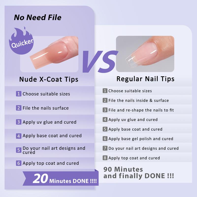 btartboxnails Soft Gel Press on nails Kit - 25.99$ XCOATTIPS Nail Tips Kit with Nail Glue,Topcoat,  Square or Almond or Coffin Long Brown Fake Nails