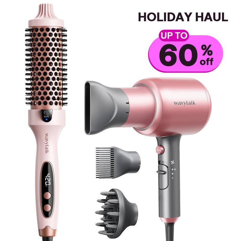 Wavytalk Negative Ion Single Thermal brush 1.5 Inch and Professional Ionic Hair Dryer with Diffuser