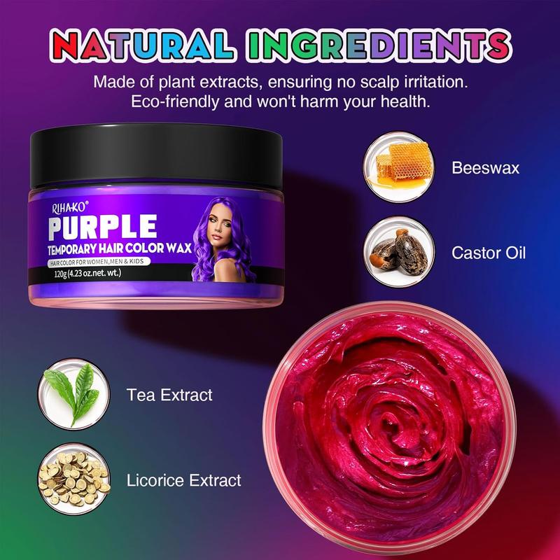 4 colors temporary hair dye, temporary hair color wax disposable hair dye cream instant hair dye wax for men, women,-cosplay, party, masquerade, Halloween DIY (green, purple, red, blue)