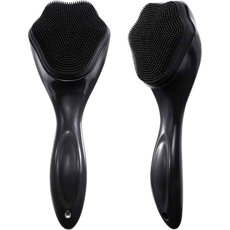 Silicone Facial Scrub Exfoliating Brush, 2-Pack Manual Handheld Cleansing Brush Blackhead Brush, Soft Bristle Waterproof for Facial Skin Care (Black, Heart Shape)