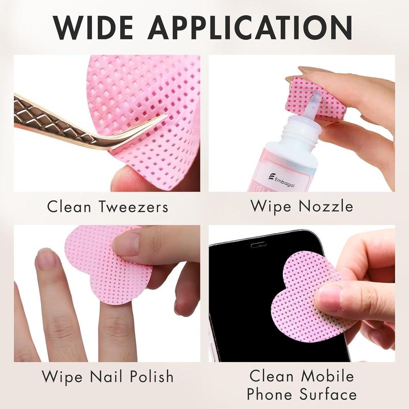 Eyelash Extension Glue Wipes 200 PCS Lint Free Nail Wipes Non-Woven Fabric Lash Glue Wipes Nail Polish Remover Wipes for Lash Extension Supplies (Pink)