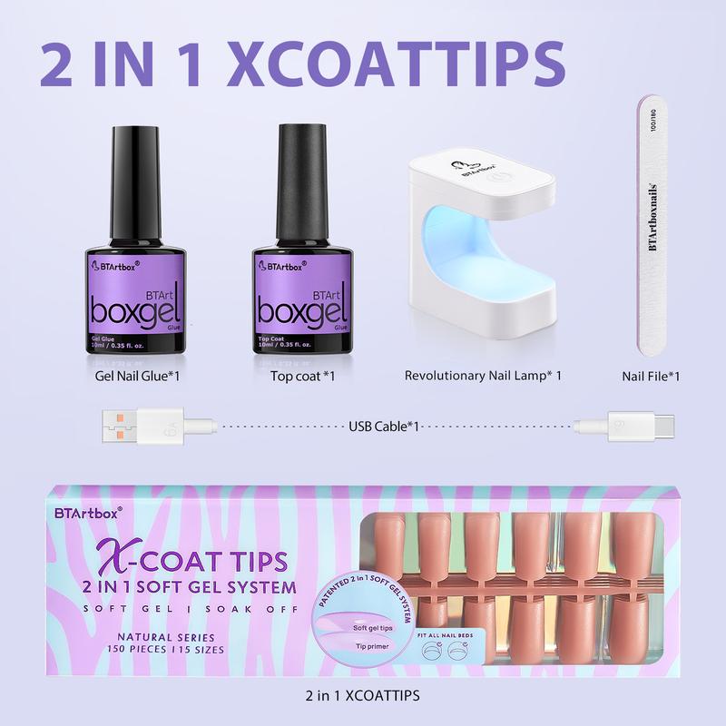 btartboxnails Soft Gel Press on nails Kit - 25.99$ XCOATTIPS Nail Tips Kit with Nail Glue,Topcoat,  Square or Almond or Coffin Long Brown Fake Nails