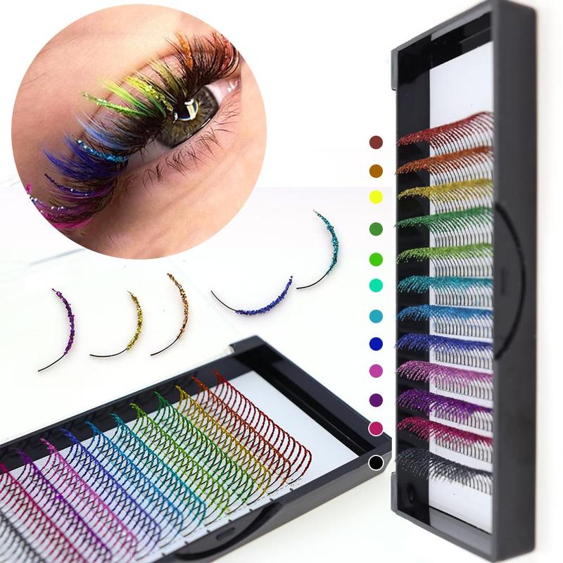 D Curl Mixed Size Individual False Eyelashes, 1 Set Glitter Colorful Natural Look Eyelash Extensions, Self Grafting Eyelash Clusters, False Eyelashes Clusters, Christmas Gift