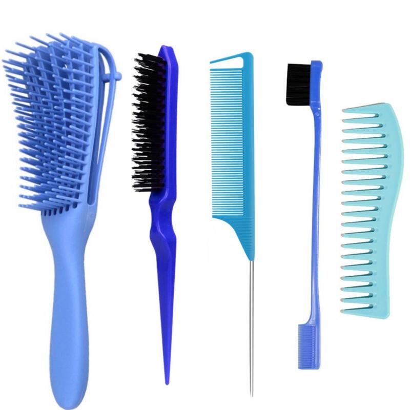 Heatless Hair Styling Comb Set, 5 Counts Teasing Hair Comb & Pointed Tail Comb & Eyebrow Shaping Brush, Hair Styling Tools for Home & Salon