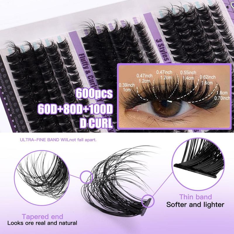 Individual False Eyelashes with Eyelash Glue & Tweezers & Brush & Remover, 1 Set Natural Look Eyelash Extensions, Self Grafting Eyelash Clusters