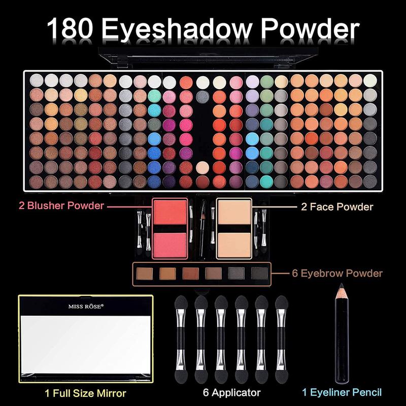 190 Colors Professional Makeup Kit for Women Full Kit, Pallet,All In One Gift Set girls, include Eyeshadow  Blusher Eyebrow Powder Eyeliner Pencil Mirror makeup brush(004Y)