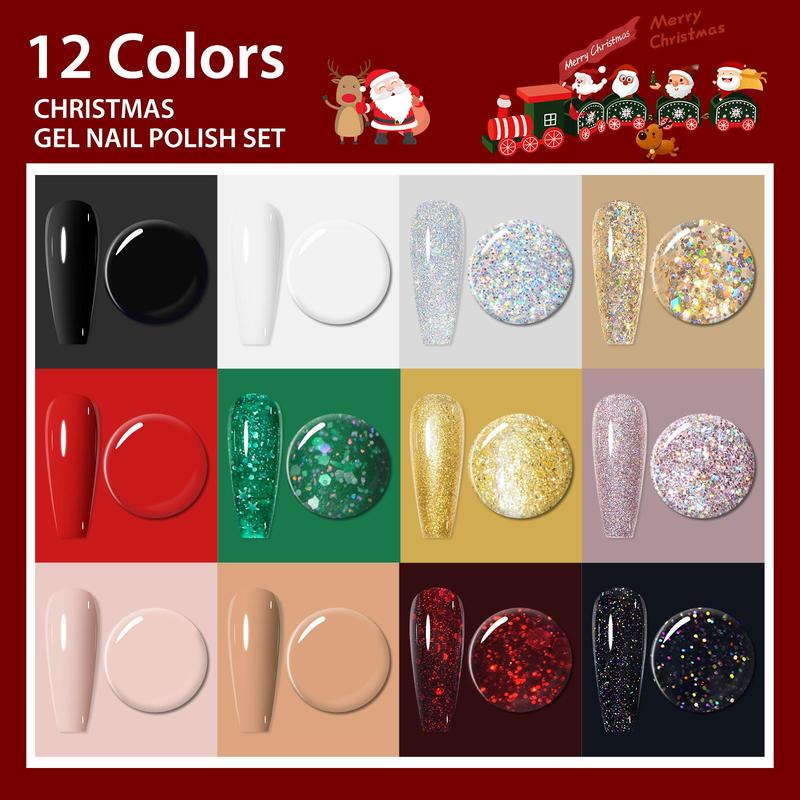 Color Gel Nail Polish Set, 12pcs set Winter Colors Semi Permanent Sparkle Gel Nail Varnish, UV LED Soak Off Gel Nail Polish