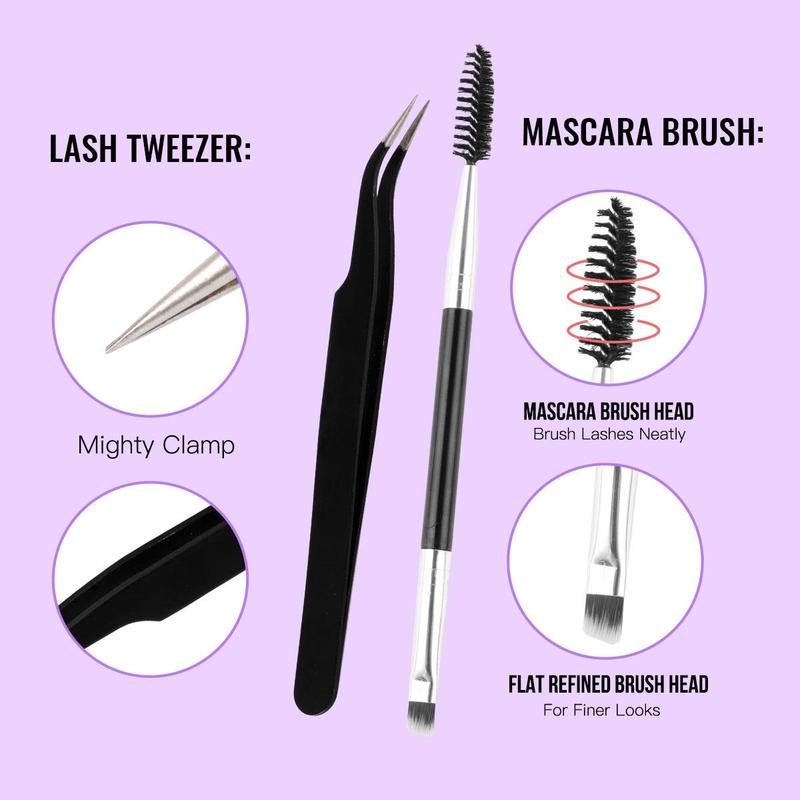 Individual False Eyelashes with Eyelash Glue & Tweezers & Brush & Remover, 1 Set Natural Look Eyelash Extensions, Self Grafting Eyelash Clusters