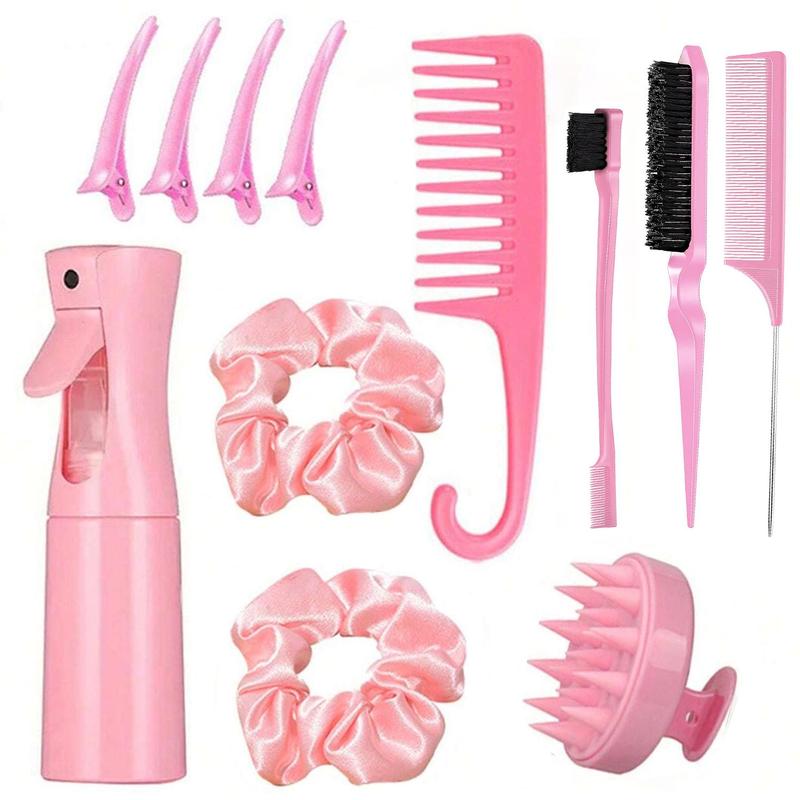 Professional Hair Styling Tool Set, 12pcs set Hair Brush & Comb & Hair Tie & Hair Clip & Hair Elastic Band & Spray Bottle, Hair Styling Accessories for Women