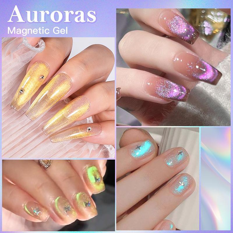 Aurora Double Light Sparkling Magnetic Cat Eye Gel for Christmas Gift, 24pcs set Semi-permanent UV LED Varnish with Magnetic Stick, Nail Art & Nail Polish for Women & Girls