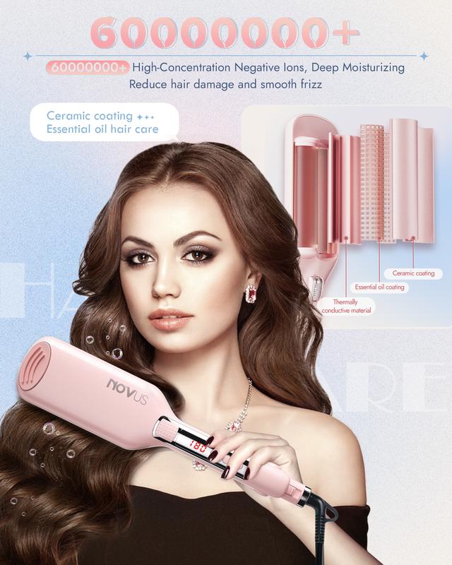 NOVUS Rovy Wave Curling Iron Anti-Scald Hair Crimper,2 Barrel Ionic Wavy Hair Curler for Women,1.1in 28MM Rapid Heating Curling Wand, Hair Waveer,Crimper Hair Iron for Wide Dep Waves