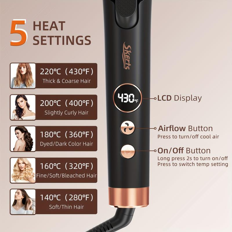 Airflow Styler Curling Iron Curler 2 in 1, Professional Curing Wand with 360° Ionic Cool Air, 5 Adjustable Temps & Dual Voltage Salon Flawless