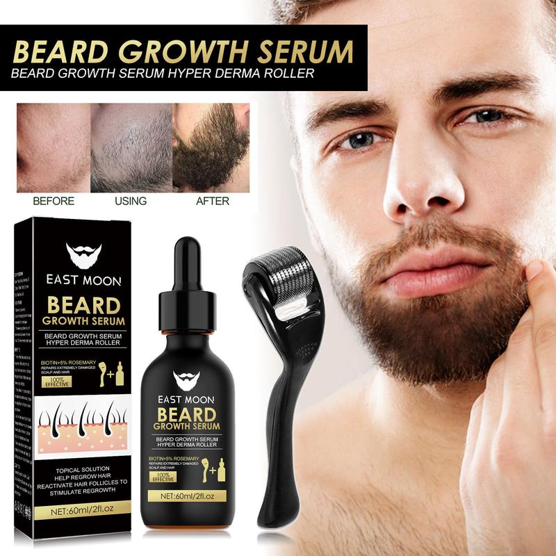 Beard Growth Serum & Beard Massage Derma Roller, 2 Counts set Beard Care Accessories for Strengthening Beard, Beard Care Product & Tool for Men Daily Use, Comfort Hair Care Supplies, Lightweight, Birthdy Gifts, Nutritious Oil for Beard Care