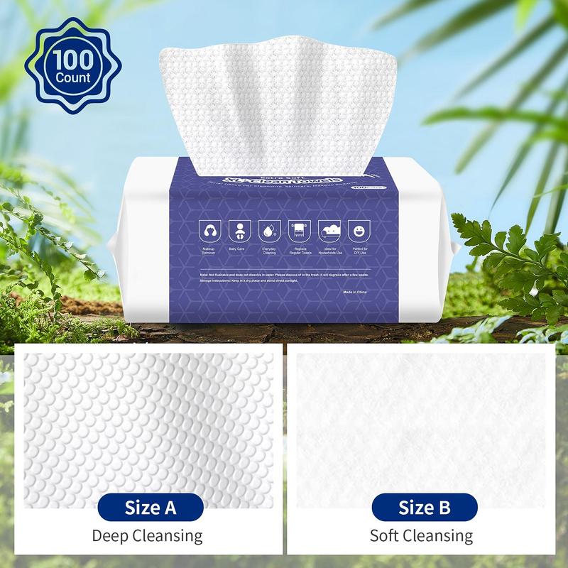 Summer Comfort Disposable Facial Cleaning Towel, 100pcs pack Gentle Facial Wash Cloth for Sensitive Skin, Lint- Free Facial Tissue for Cleansing, Skincare and Makeup Remover, Dry Wipes, Skincare Tools, Skin Care Products