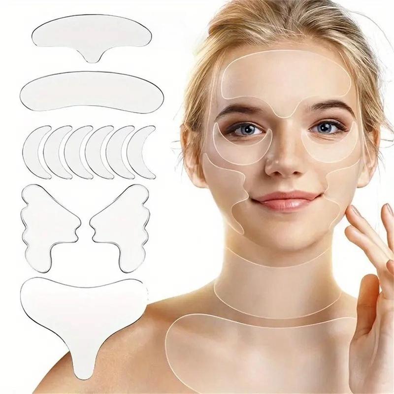 Reusable Silicone Face Patches, 11pcs set Forehead Patch with Cheek Patches & Neck Patch & Eye Patches & Chest Patch, Professional Skin Care Tools for Women