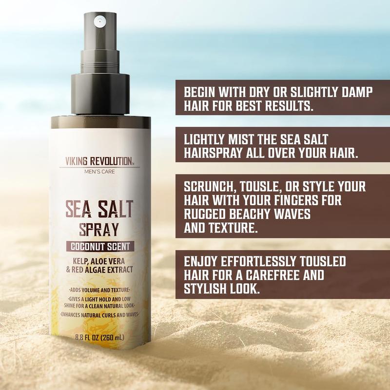 Viking Revolution Coconut Sea Salt Spray for Hair Men - Hair Texturizing Spray with Kelp, Aloe Vera & Red Algae Extract - Surf Spray to Add Volume and Texture - Sea Salt Spray for Men Beach Hair Spray