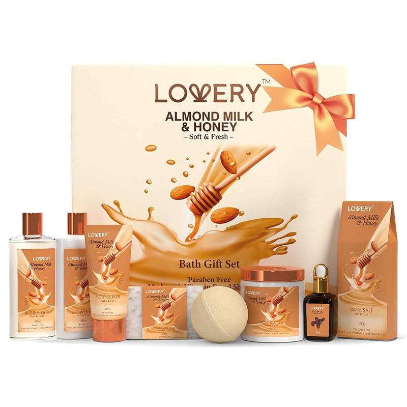 Almond Milk & Honey Home Spa Gift Set - 9Pc Bath and Body Kit Body Care Cleansing