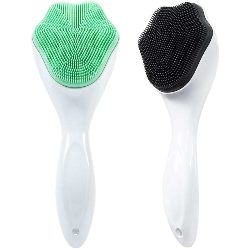 Silicone Facial Scrub Exfoliating Brush, 2-Pack Manual Handheld Cleansing Brush Blackhead Brush, Soft Bristle Waterproof for Facial Skin Care (Black, Heart Shape)