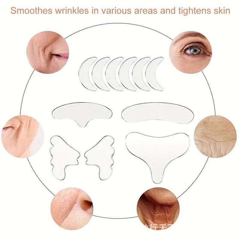 Reusable Silicone Face Patches, 11pcs set Forehead Patch with Cheek Patches & Neck Patch & Eye Patches & Chest Patch, Professional Skin Care Tools for Women