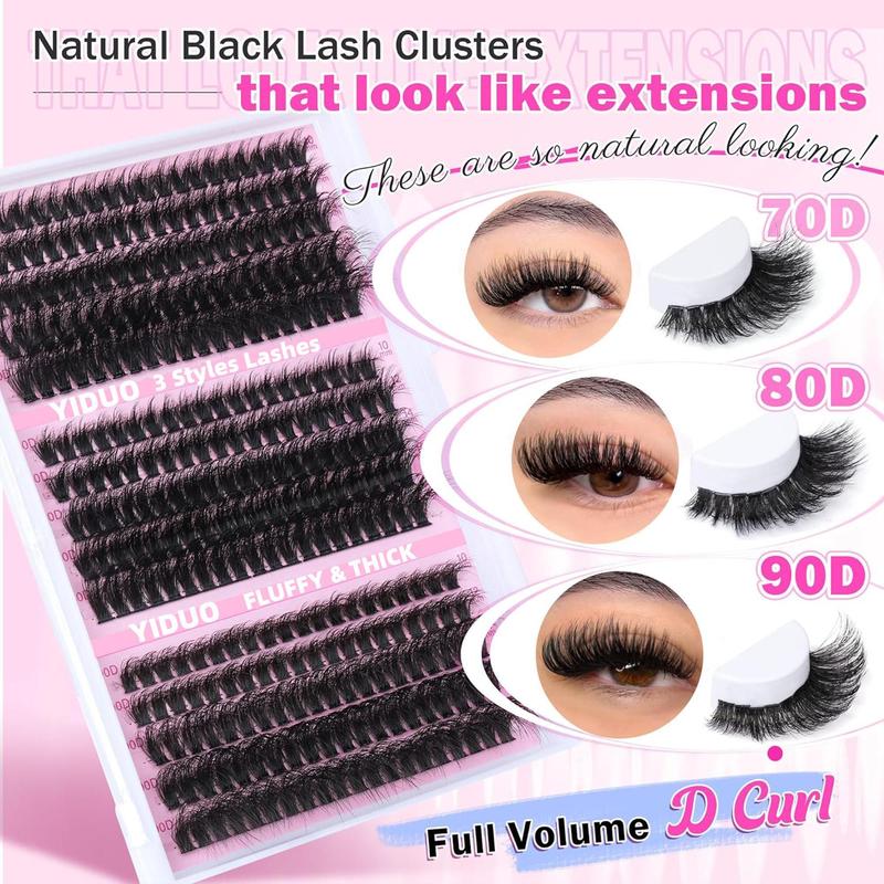 D Curl Mixed Size Individual Lash Kit with Eyelash Bond & Seal Glue & Lash Remover & Portable Lash Tweezers Lash Extension Kit, 1 Set Natural Look Eyelash Extensions, Lashes Clusters Kit Eyelash Clusters for Women, Christmas, Christmas Gift