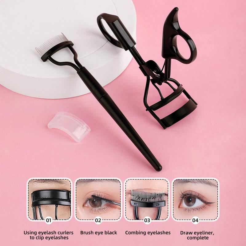 Eyelash Curler & Eyelash Comb Set, 2 Counts set, Eyelash Curler and Folding Lash Comb, Professional Makeup Tools for Women