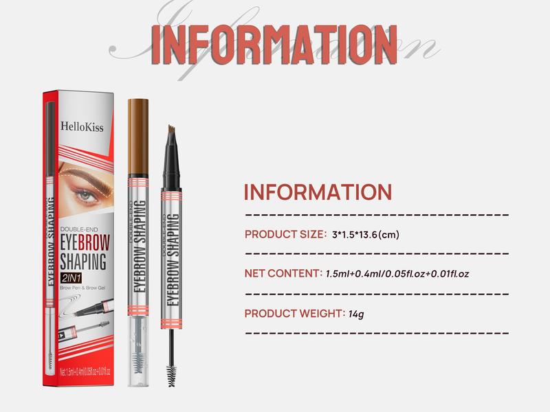 Eyebrow Pencil and Eyebrow Gel 2 in 1,4 Tip Head eyebrow pencil,1.5ml Gel,Easy and Convennient to use,Natural Look Brow,Beauty,All-in-One Brow Tool,Waterproof and sweatproof, Cosmetic