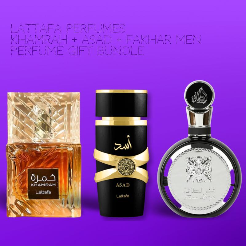 Lattafa Perfumes Khamrah + Asad + Fakhar men 100ml (3.4 Fl oz) Long Lasting Perfume - Value Bundle - Fragrance Gift Bundle