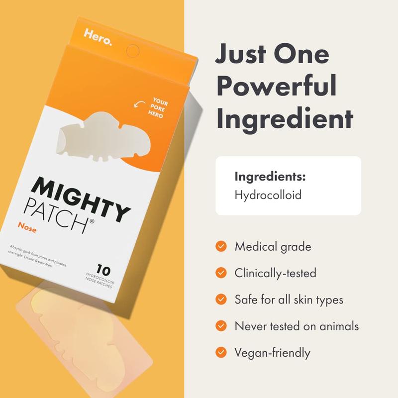 Mighty Patches for Nose Pores from Hero Cosmetics - XL Hydrocolloid Pimples, Zits and Oil - Dermatologist-Approved Overnight Pore Strips to Absorb Acne Nose Gunk (10 Count) Hero Cosmetics