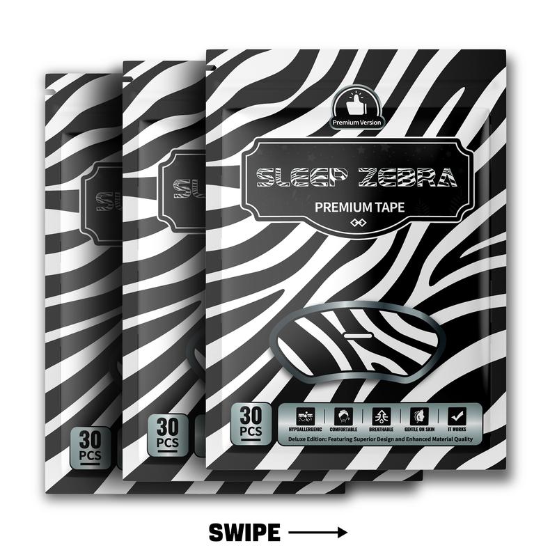 SLEEP ZEBRA Mouth Tape (90 Pack) - 3 Months Supply - Hypoallergenic and Breathable Fabric, Anti Snoring Mouth Tape for Sleeping Facial Mask