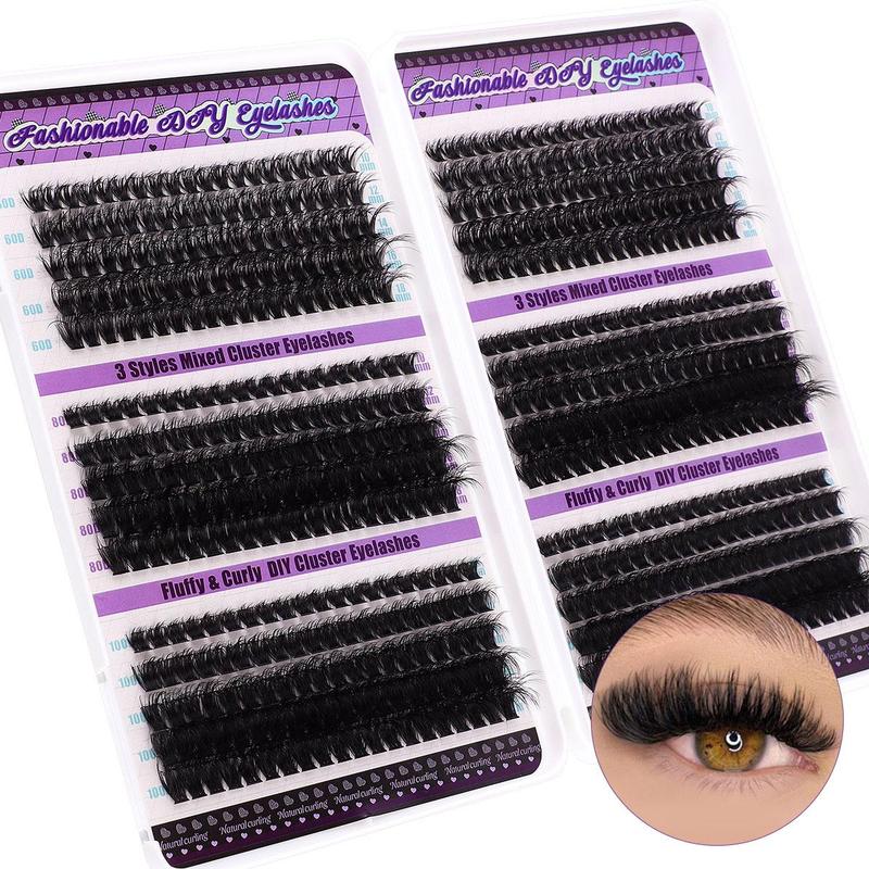 Individual False Eyelashes with Eyelash Glue & Tweezers & Brush & Remover, 1 Set Natural Look Eyelash Extensions, Self Grafting Eyelash Clusters