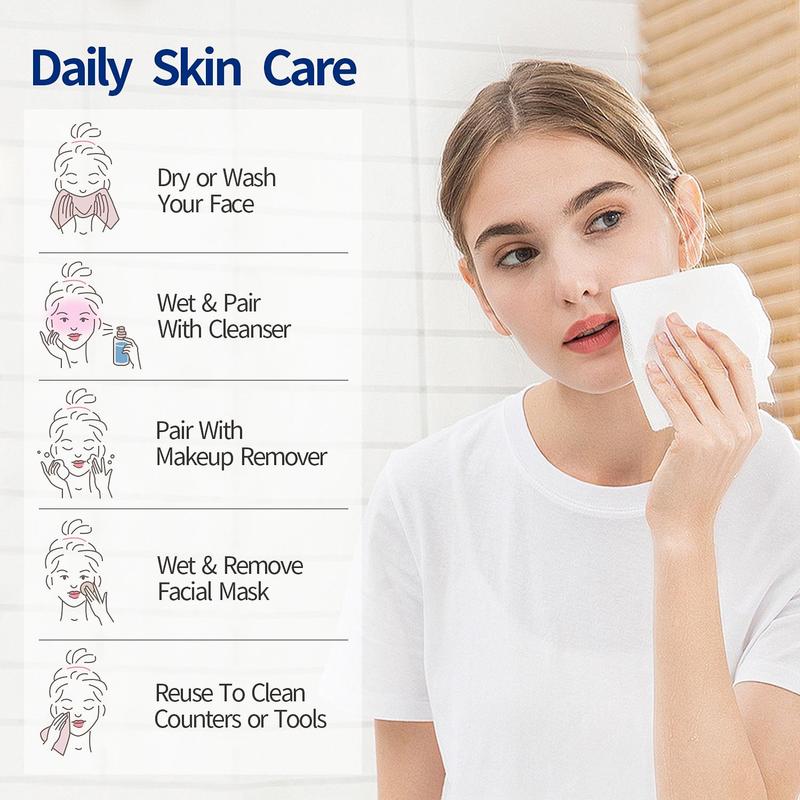 Summer Comfort Disposable Facial Cleaning Towel, 100pcs pack Gentle Facial Wash Cloth for Sensitive Skin, Lint- Free Facial Tissue for Cleansing, Skincare and Makeup Remover, Dry Wipes, Skincare Tools, Skin Care Products