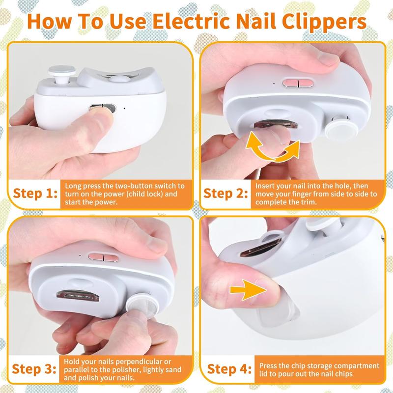 Electric Nail Clipper, 2 in 1 Rechargeable Polishing Automatic Nail Clippers, Nail Trimmer with Light & Nail Scraps Storage, Manicure Tool for Home & Travel