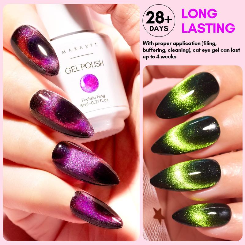 Makartt 9D Magnetic Cat Eye Gel Polish Set - 6 Colors (Yellow, Purple, Silver, Rose Red, Green, Black Hole) with Magnet Stick, 8ml Nail Nail Art