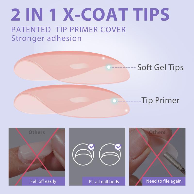 btartboxnails Soft Gel Press on nails Kit - 25.99$ XCOATTIPS Nail Tips Kit with Nail Glue,Topcoat,  Square or Almond or Coffin Long Brown Fake Nails