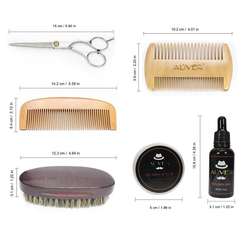 Men's Beard Care Set, 7 Counts set Beard Oil & Balm & Comb & Scissors & Brush, Beard Styling Tool Set for Men