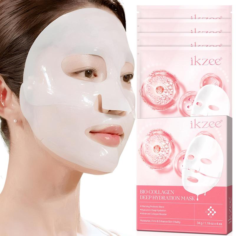 Collagen Deep Hydration Mask, 4 Counts box Moisturizing Face Mask, Hydrating Face Mask, Face Care Product for Women & Girls