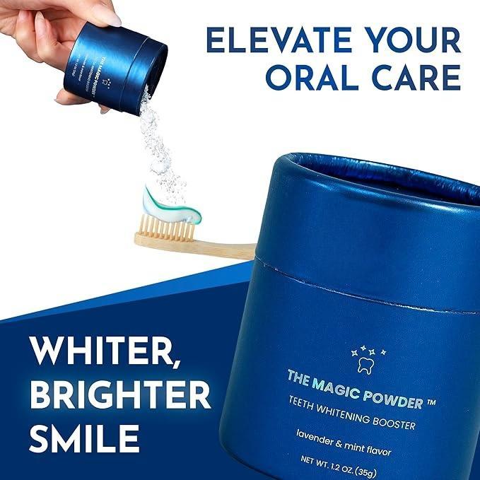 Teeth Whitening Magic Powder - Teeth Whitening Kit Supplement, Adds Whitening Effects to Any Toothpaste, Oral Care Product with Calcium Carbonate for White Teeth, Lavender & Mint Flavor,