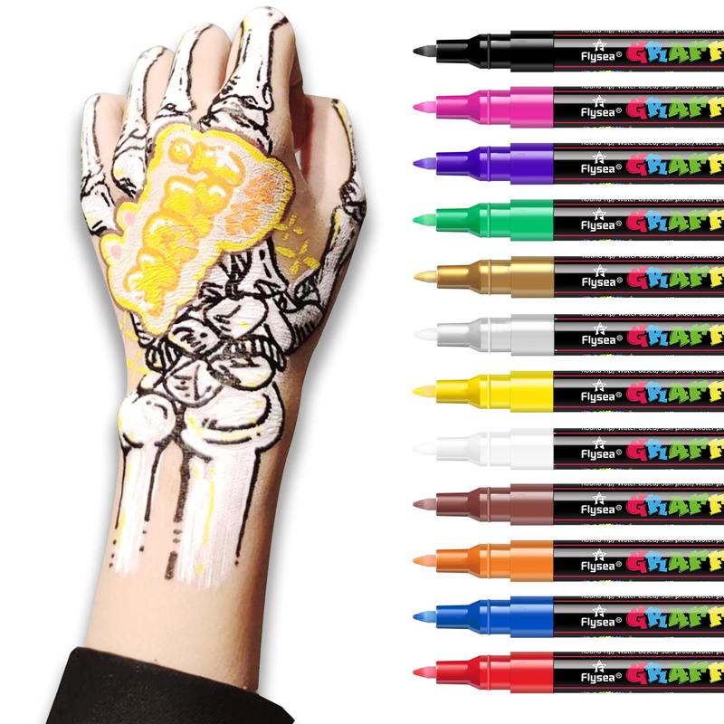 12pcs set Body Paint Marker Pen, Face Body Art Temporary Tattoo Drawing Pen, Party Supplies