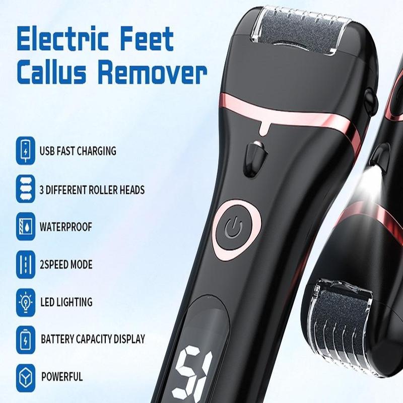 Waterproof Electric Foot File, 1 Set Rechargeable Portable Foot Callus Remover with Accessories, Professional Foot Care Tool for Home & Salon Use