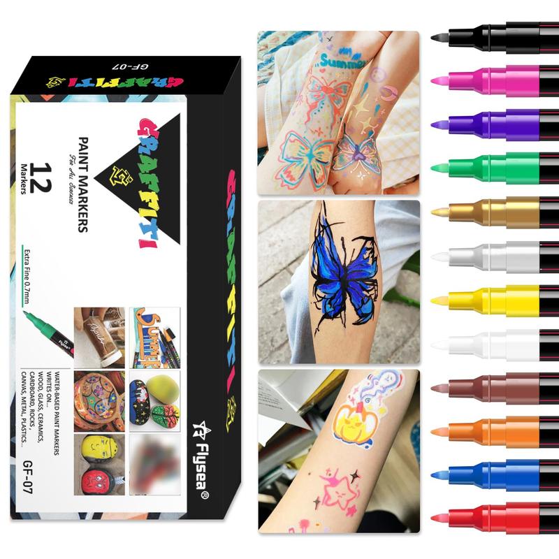 12pcs set Body Paint Marker Pen, Face Body Art Temporary Tattoo Drawing Pen, Party Supplies