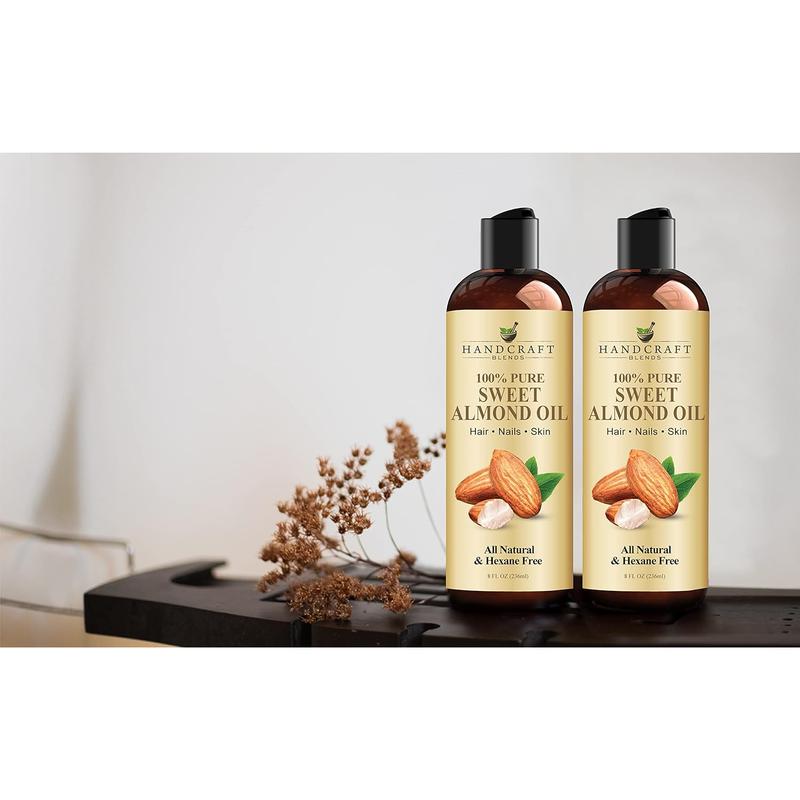 Handcraft Blends Sweet Almond Oil - 8 Fl Oz - 100% Pure and Natural - Premium Grade Oil for Skin and Hair - Carrier Oil - Hair and Body Oil - Massage Oil - Hexane-Free Handcraft Blends Handcraft Blends Handcraft Blends