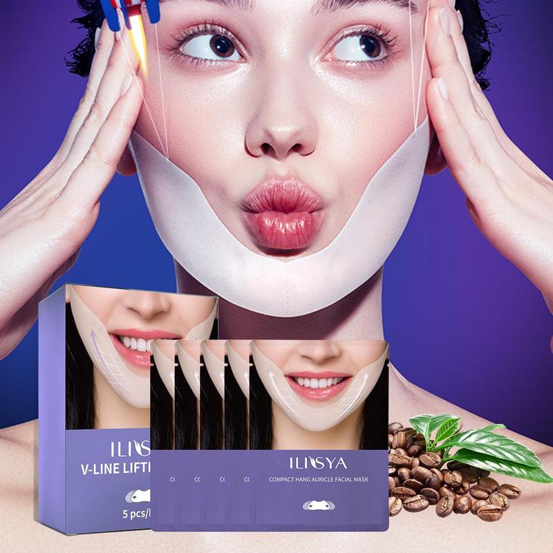 V-shaped Coffee Extract Face Mask, 5 Counts box Moisturizing Face Mask, Face Lifting Mask, Skin Care Product for Women & Girls, Christmas Gift