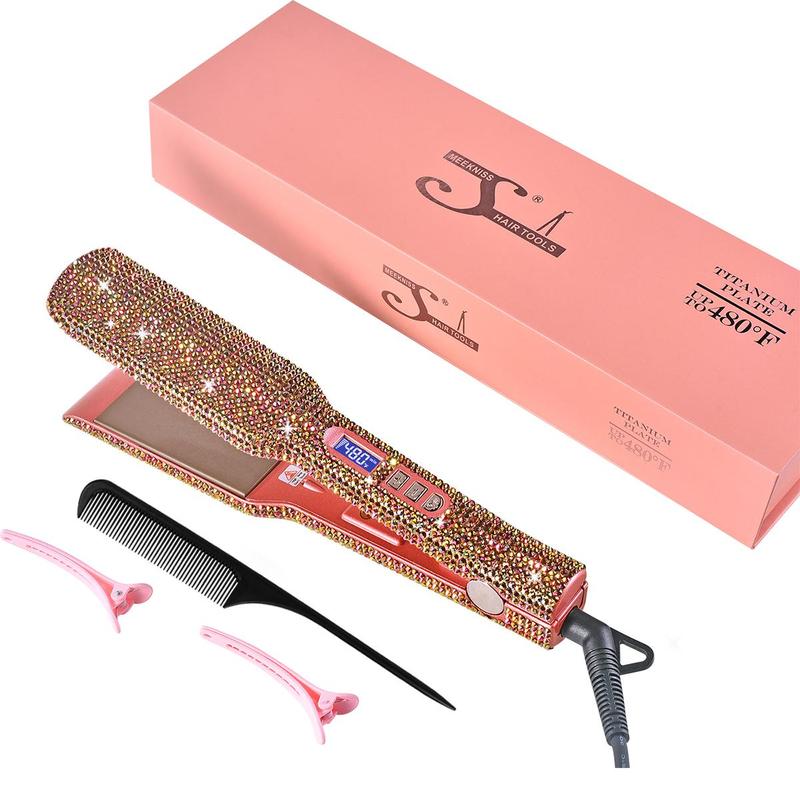 Rhinestone Decorated Hair Straightener, Professional Salon Hair Straightener, Titanium Flat Iron, Silk Press, Hair Styling Tool