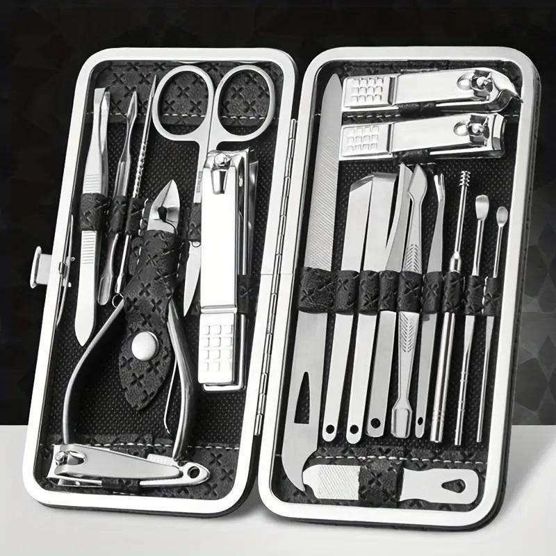 Professional Nail Clipper Set with Storage Case, 19pcs set Portable Manicure Tool Set, Cuticle Nippers and Cutter Kit, Grooming Kit for Travel