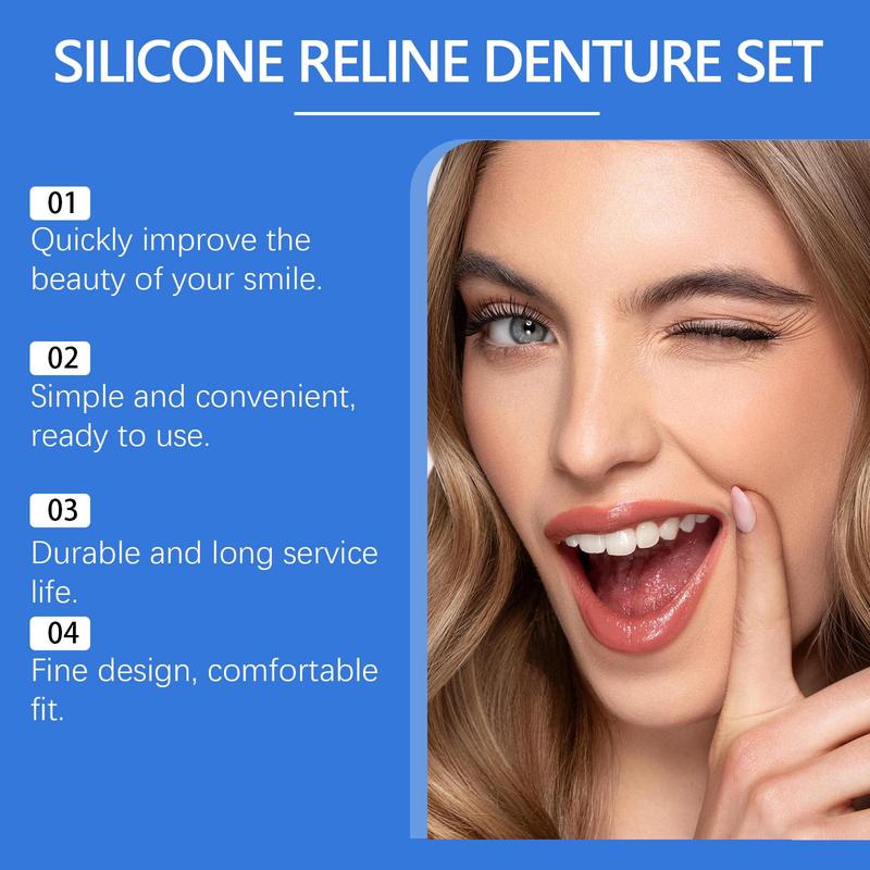 Silicone Denture Set, 1 Box Comfortable Material Denture, Temporary Denture, Denture Care Product for Men & Women Daily Use, Christmas Gift