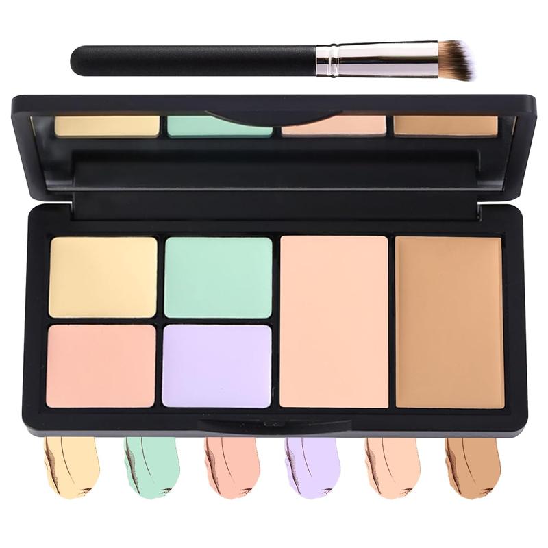 6 Color Correcting Concealer Contour Makeup Palette, Cream Concealer Contour Palette for Dark Circles, Blemishes, Redness, Highlight Long-Lasting Contour Liquid Foundation Makeup with Brush (02)