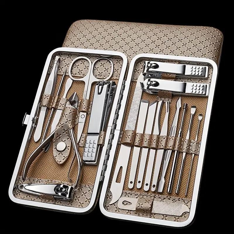 Professional Nail Clipper Set with Storage Case, 19pcs set Portable Manicure Tool Set, Cuticle Nippers and Cutter Kit, Grooming Kit for Travel