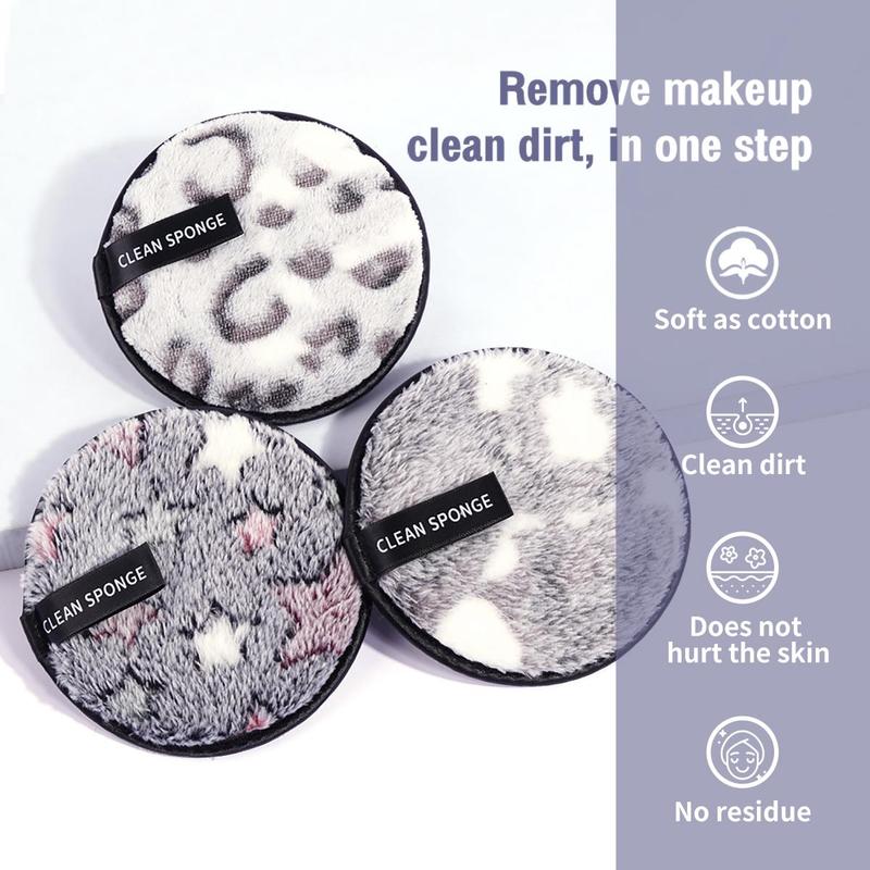 3pcs Round Makeup Remover Puff, Double Sided Makeup Remover Pad, Fluffy Face Washing & Skin Cleansing Tool, Washable Makeup Removal Cloth, Facial Cleansing Tool, Hygiene Products, Christmas Gift